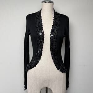 Y2K Silk Blend Sequin Embellished Trim Cardigan Sweater Fairy Romantic Goth S